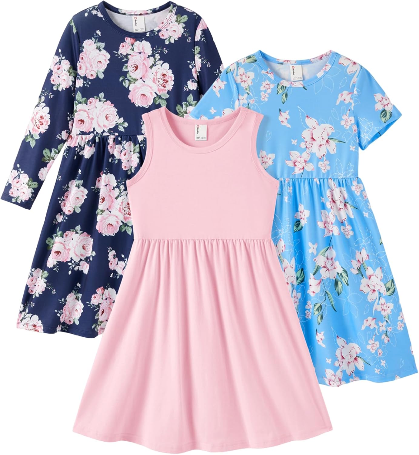 PATPAT Toddler Girl Floral Skater Dresses 3-Pack for All Occasions