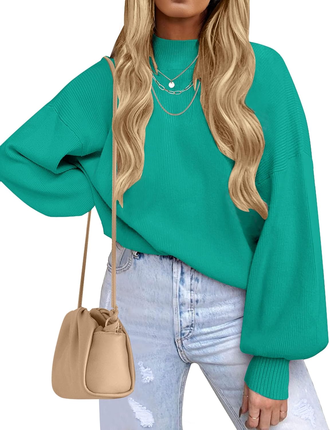 ZESICA Women's Casual Turtleneck Oversized Ribbed Knit Sweater