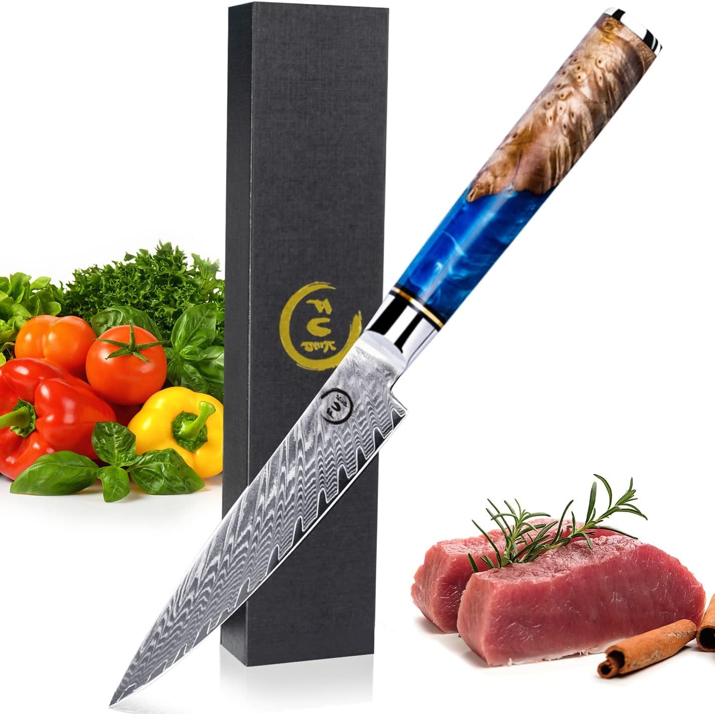 5 Inch Kitchen Utility Knife with Ergonomic Blue Resin Handle