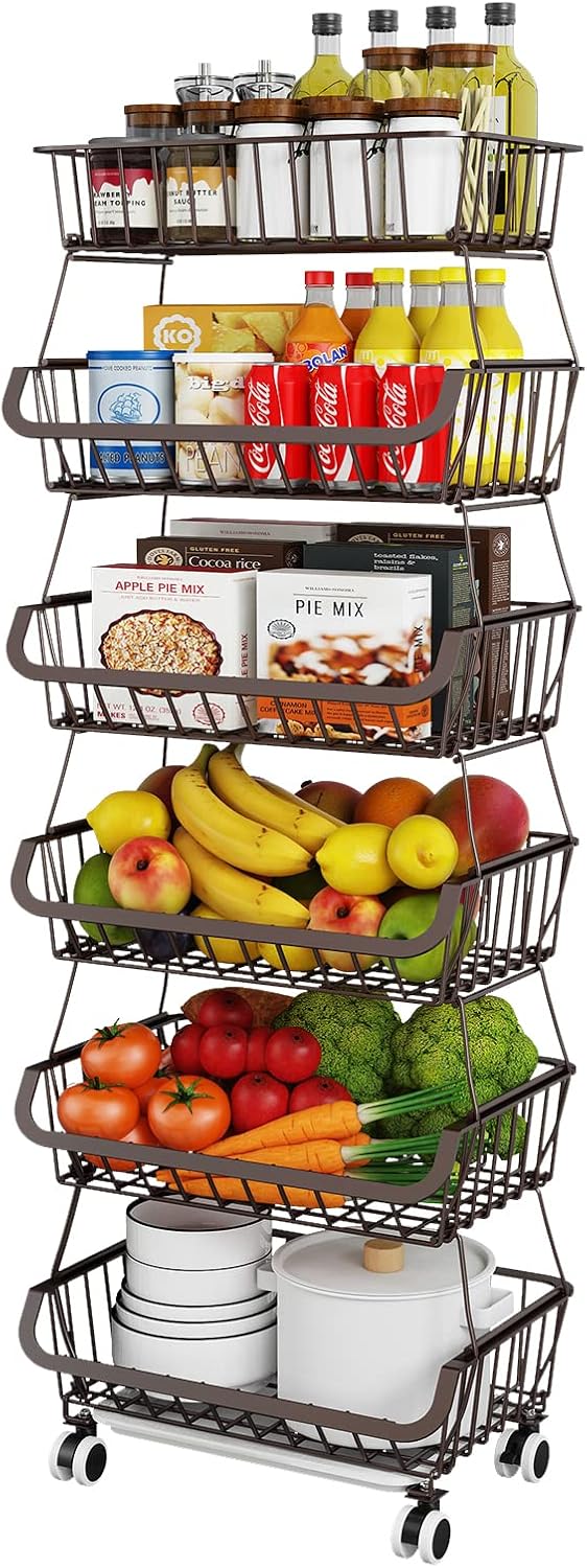 Fruit Vegetable Storage Basket - 6 Tier Stackable Utility Rack