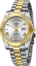 Men's Rose Gold Silver Stainless Steel Watch - Classic Day Date