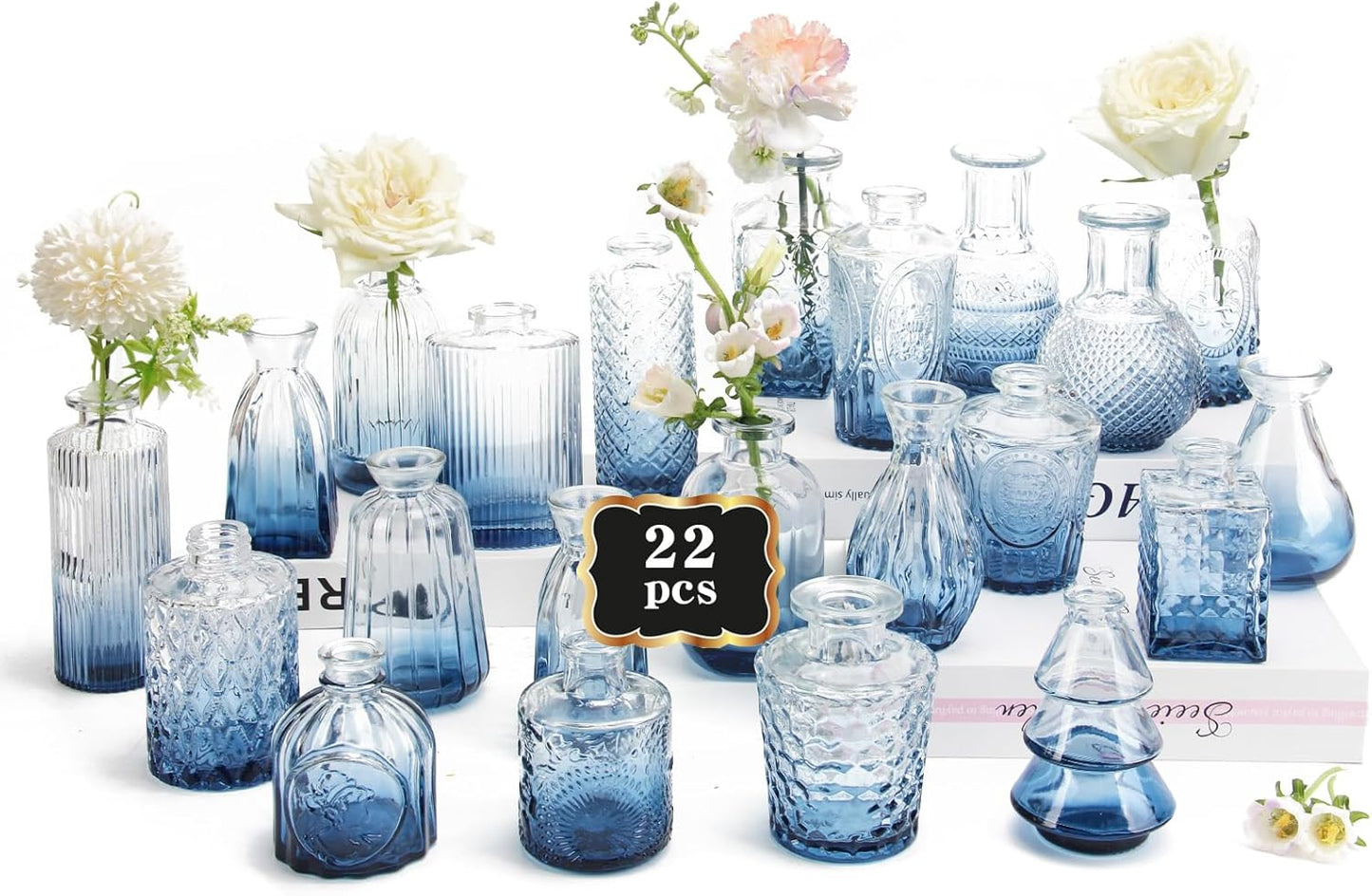 RUCKACE Bud Vases in Bulk 22 Blue Glass for Elegant Decor