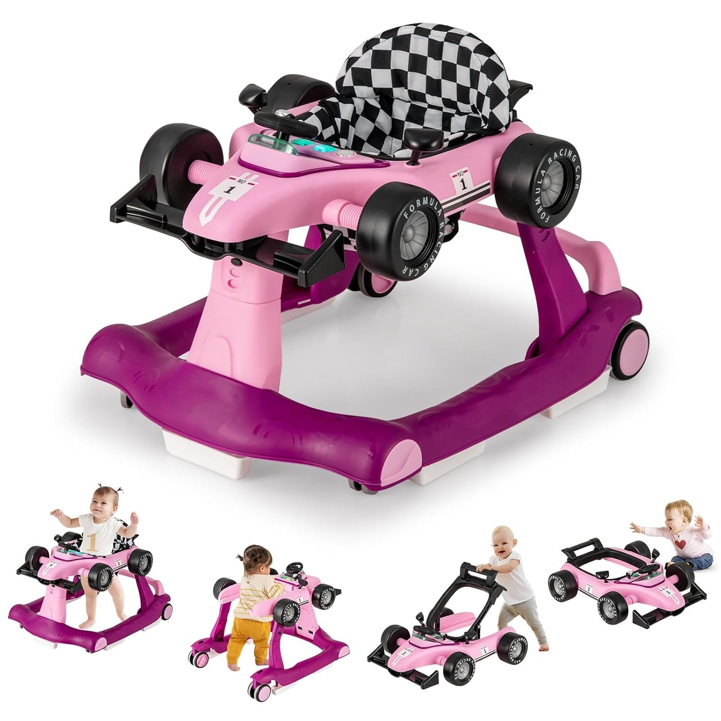 GLACER Foldable Baby Walker: 4-in-1 Adjustable Infant Walker