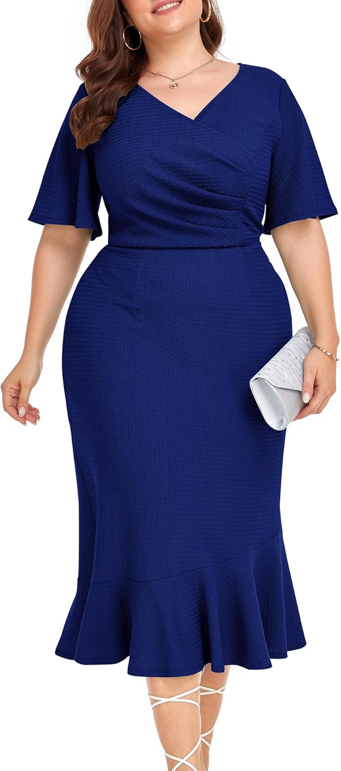 LALAGEN Plus Size Dress for Women - Modest Mermaid Midi Style