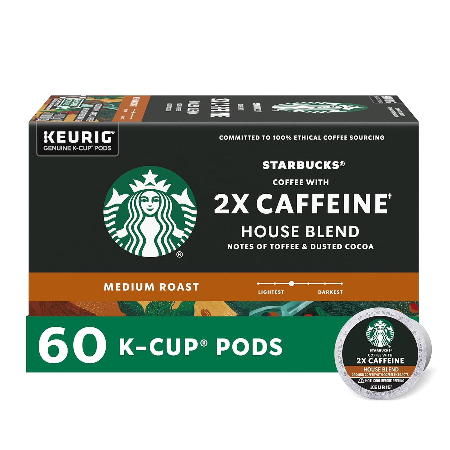 Starbucks K-Cup Coffee Pods with 2X Caffeine for Keurig
