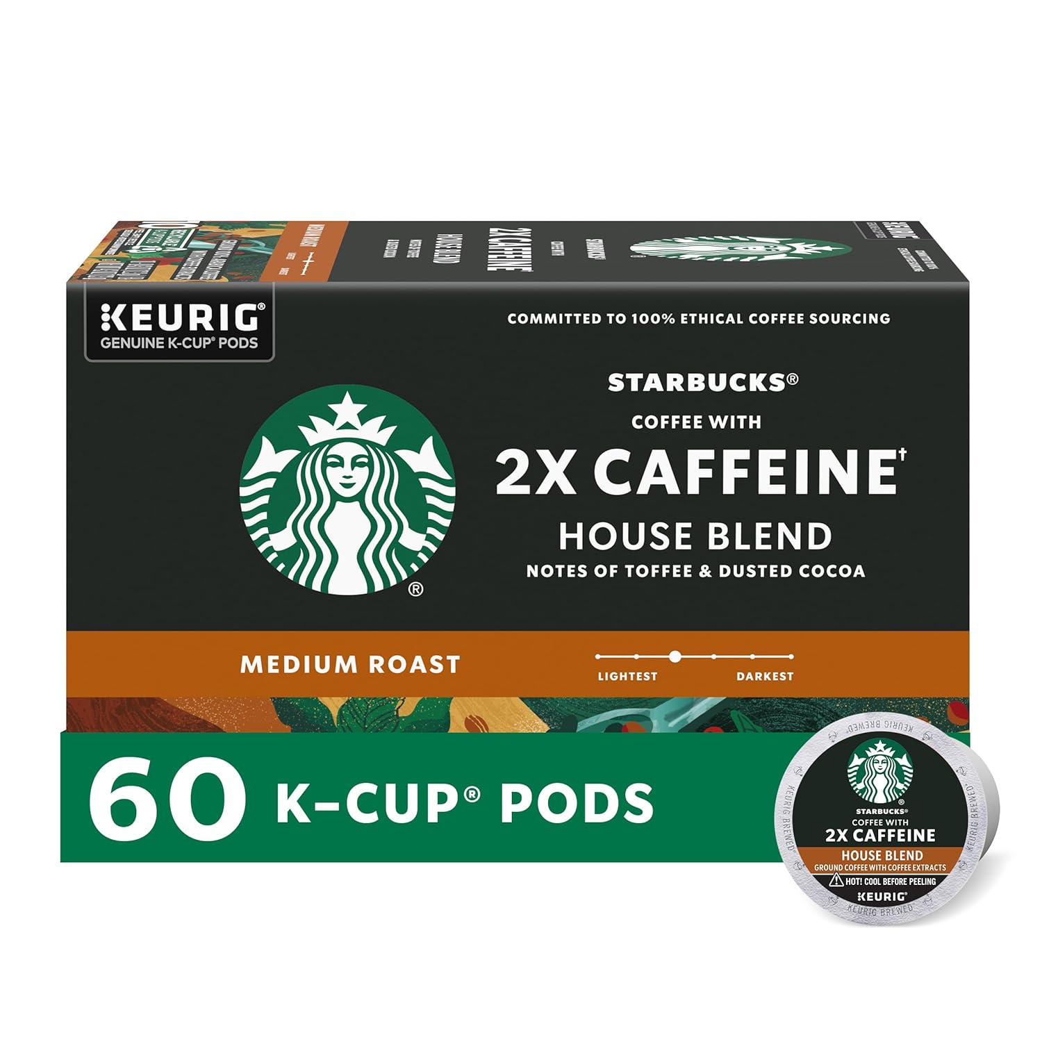 Starbucks K-Cup Coffee Pods with 2X Caffeine for Keurig