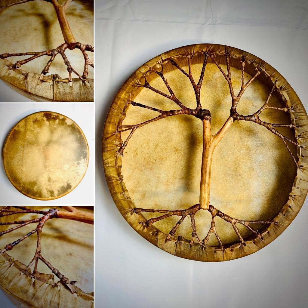 Handmade Shaman Drum 18 Inch with Goat Skin and Tree Style Design