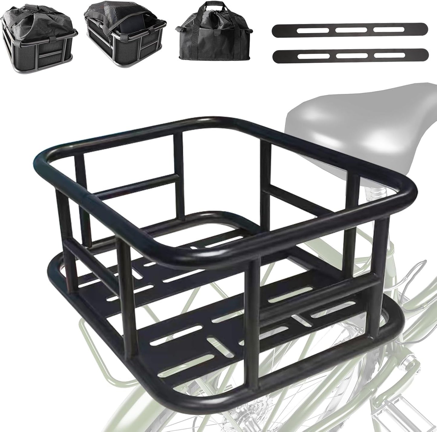 Heavy Duty Rear Bicycle Basket with Waterproof Cover and Liner