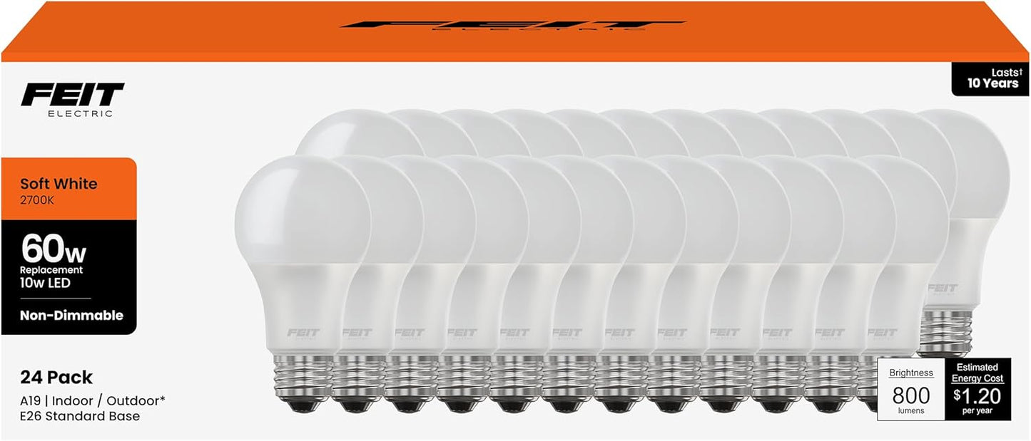 Feit Electric A19 LED Light Bulbs - Energy Efficient 24 Pack