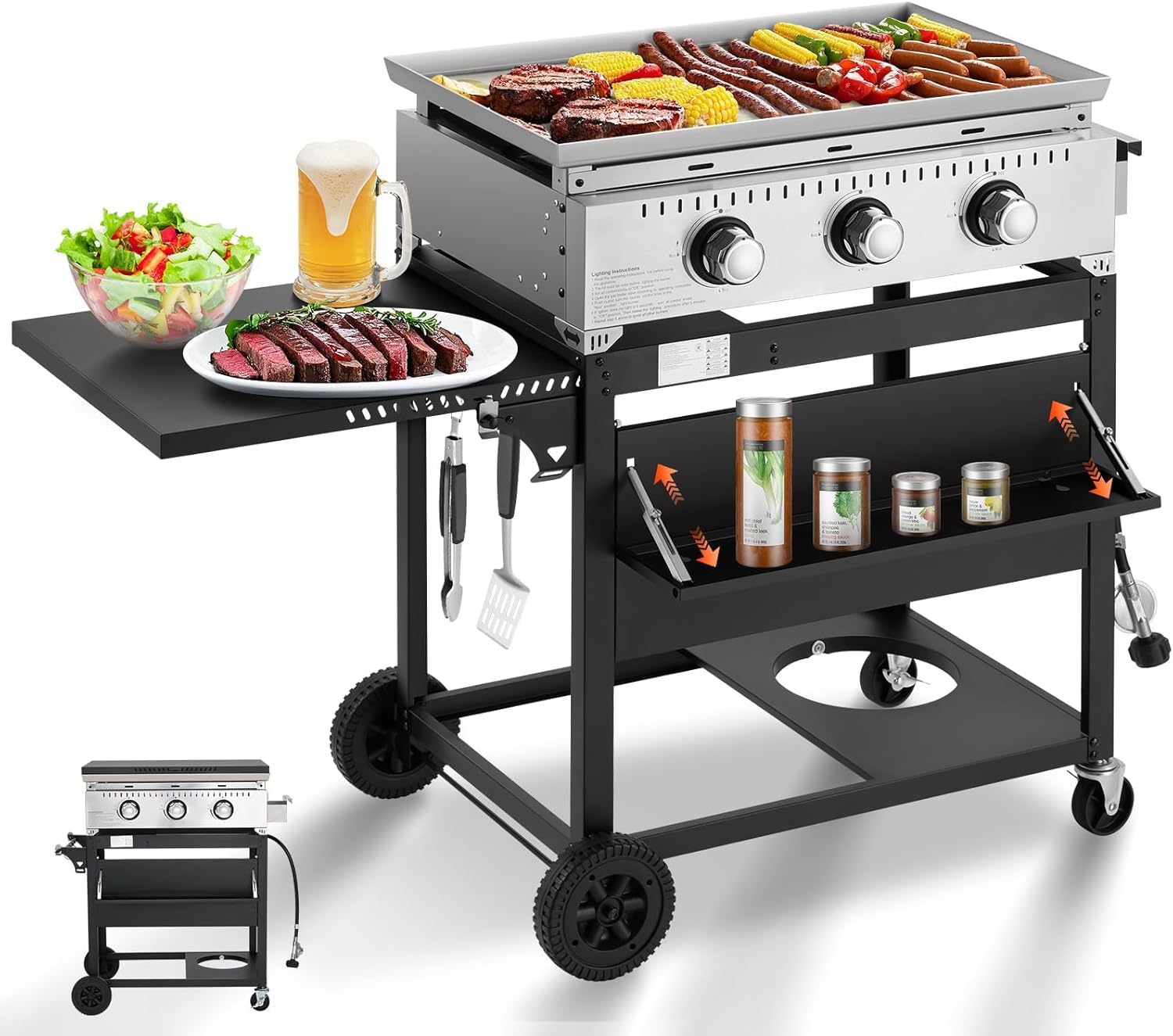 MELLCOM 3 Burner Outdoor Gas Griddle with Lid for Cooking