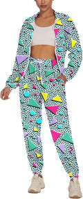 UOUA Women's Color Block Tracksuit Set - Lightweight 80s 90s Jacket