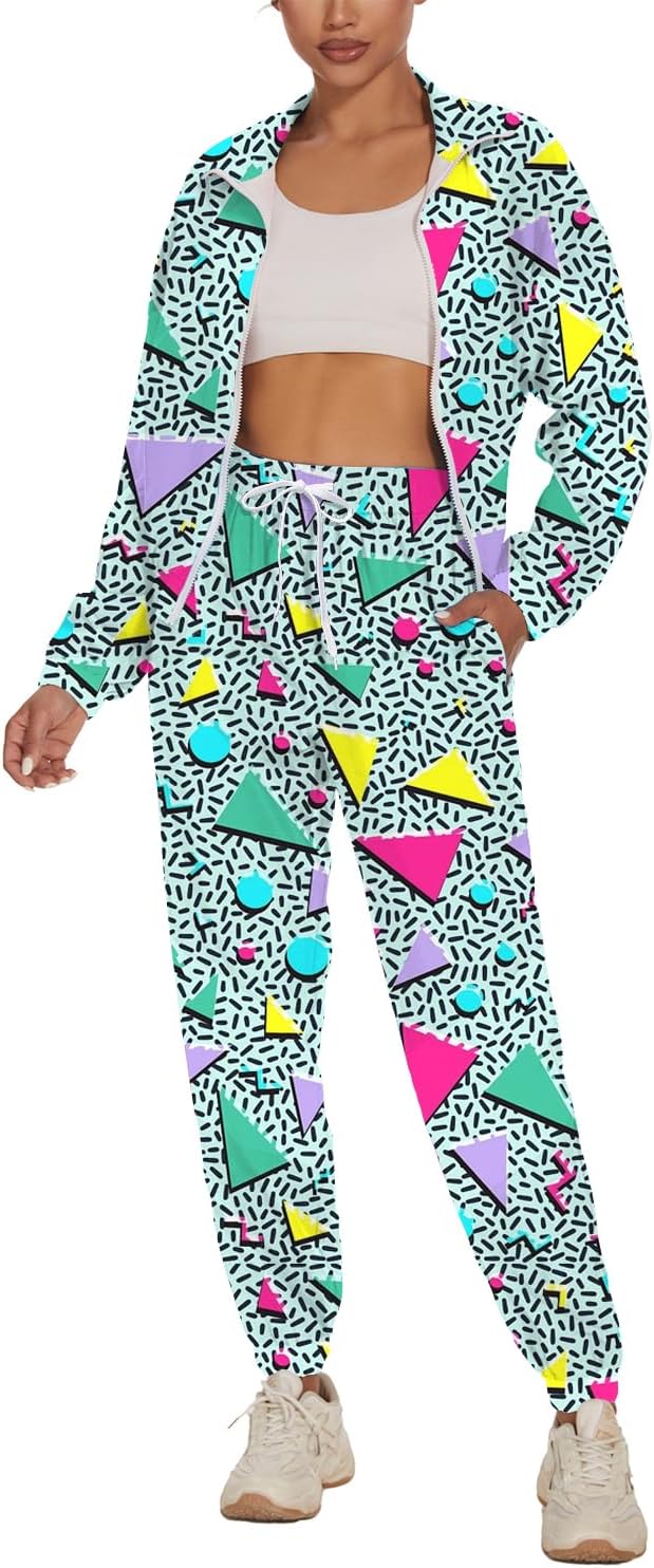 UOUA Women's Color Block 80s 90s Windbreaker Tracksuit Set
