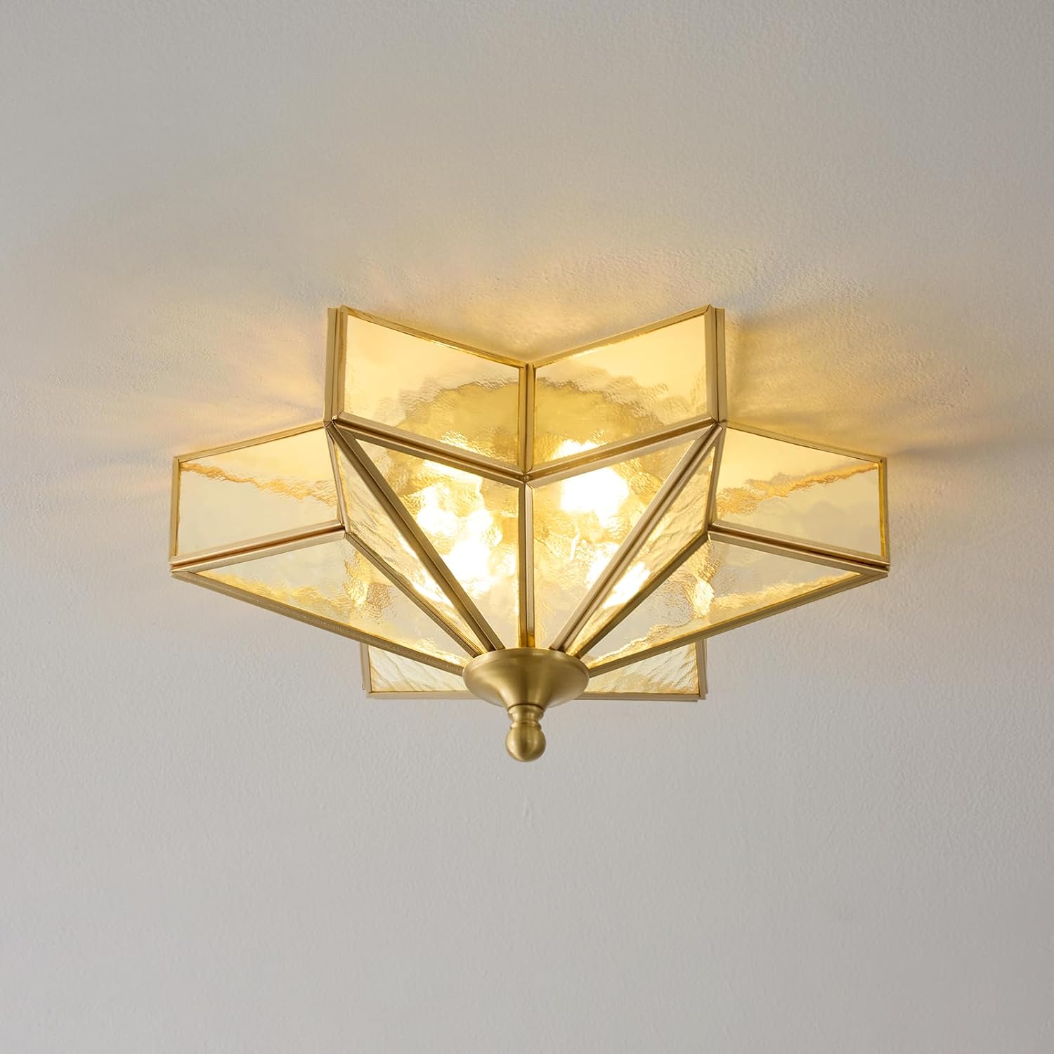 Star Glass Gold Ceiling Light - Unique Art Deco Flush Mount