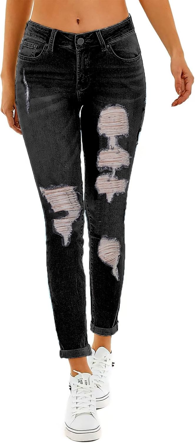 Ripped Boyfriend Jeans for Women - Trendy Distressed Style