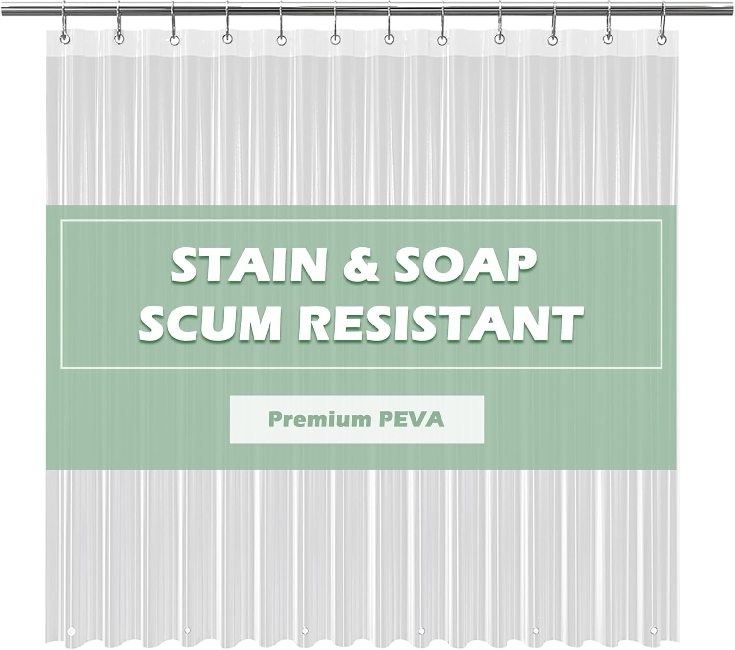 Waterproof Clear Shower Liner - Chemical-Free 72x72, Rust-Proof Grommets