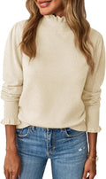 Saodimallsu Ruffle Mock Neck Puff Sleeve Sweater - Soft Knit Fall Top
