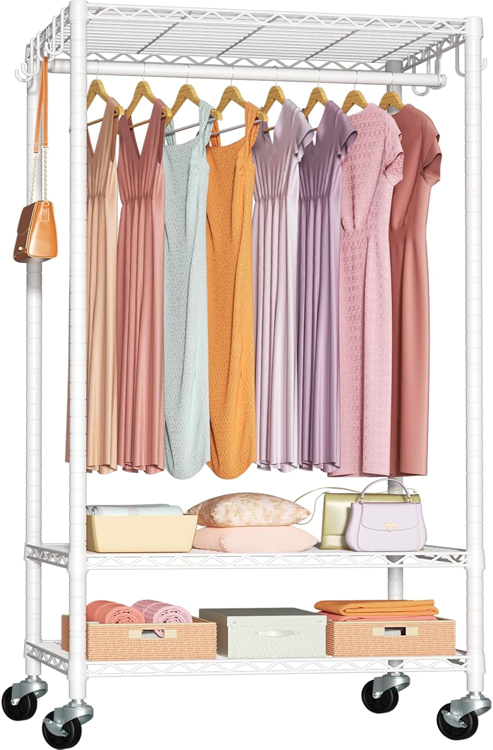 P6 Rolling Clothes Rack Heavy Duty for Organized Storage