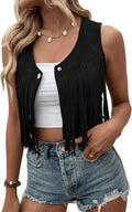 SweatyRocks Suede Fringe Trim Sleeveless Crop Vest Jacket - Stylish