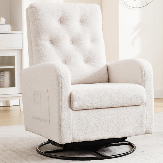 Modern Swivel Glider Chair with Storage - White