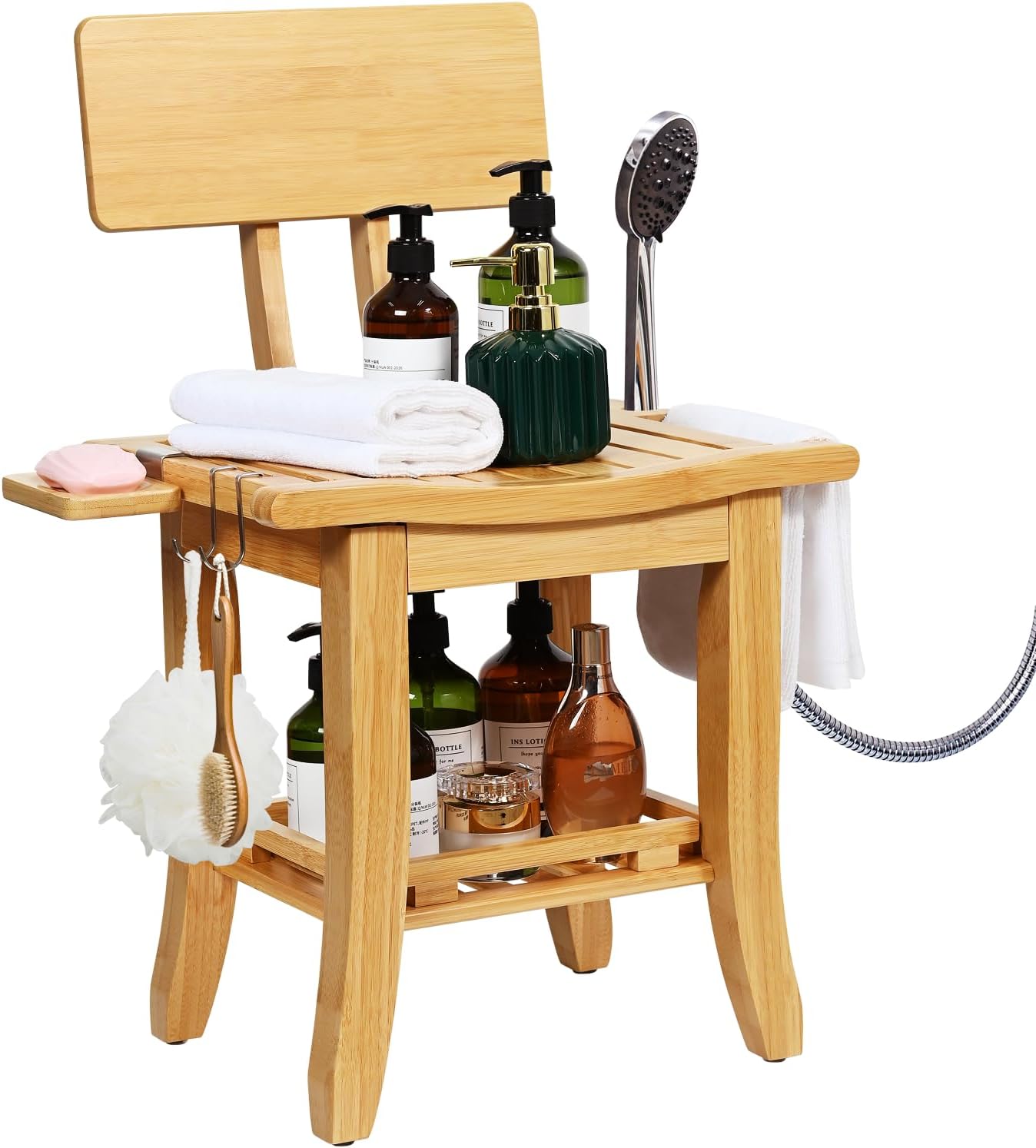 Ollieroo Two-Tier Bamboo Shower Chair for Safe Bathing Experience