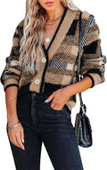 Plaid Fuzzy Knit V Neck Button Down Cardigan - Cozy Fall Staple