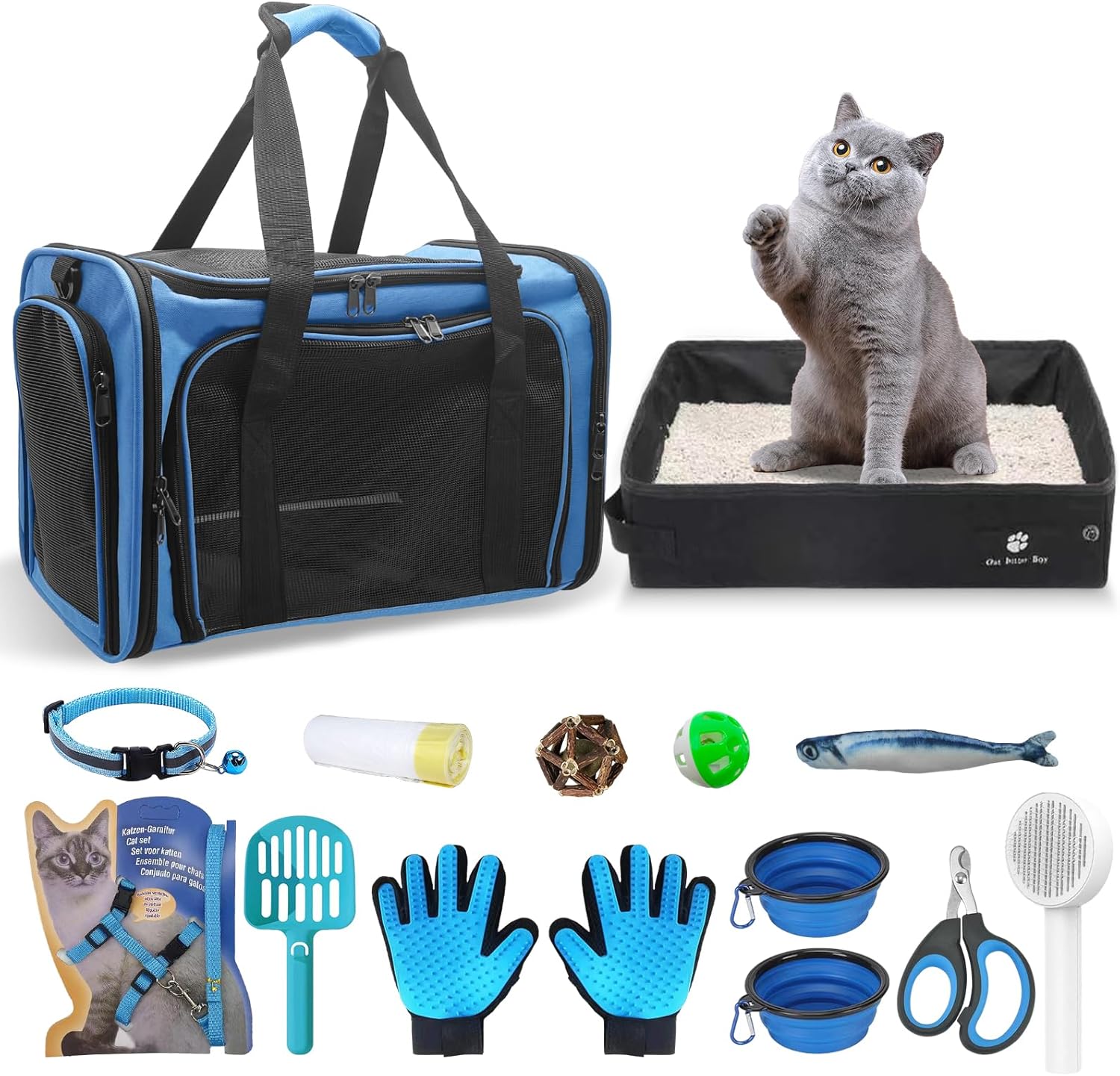 Portable Cat Carrier Bag with Complete Travel Kit for Cats