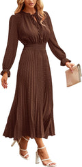 Women's Swiss Dot Midi Dress with Pleated A Line Skirt - Flattering