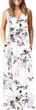 Sleeveless Formal Maxi Dress Deep V Neck with Pockets - Flattering Fit
