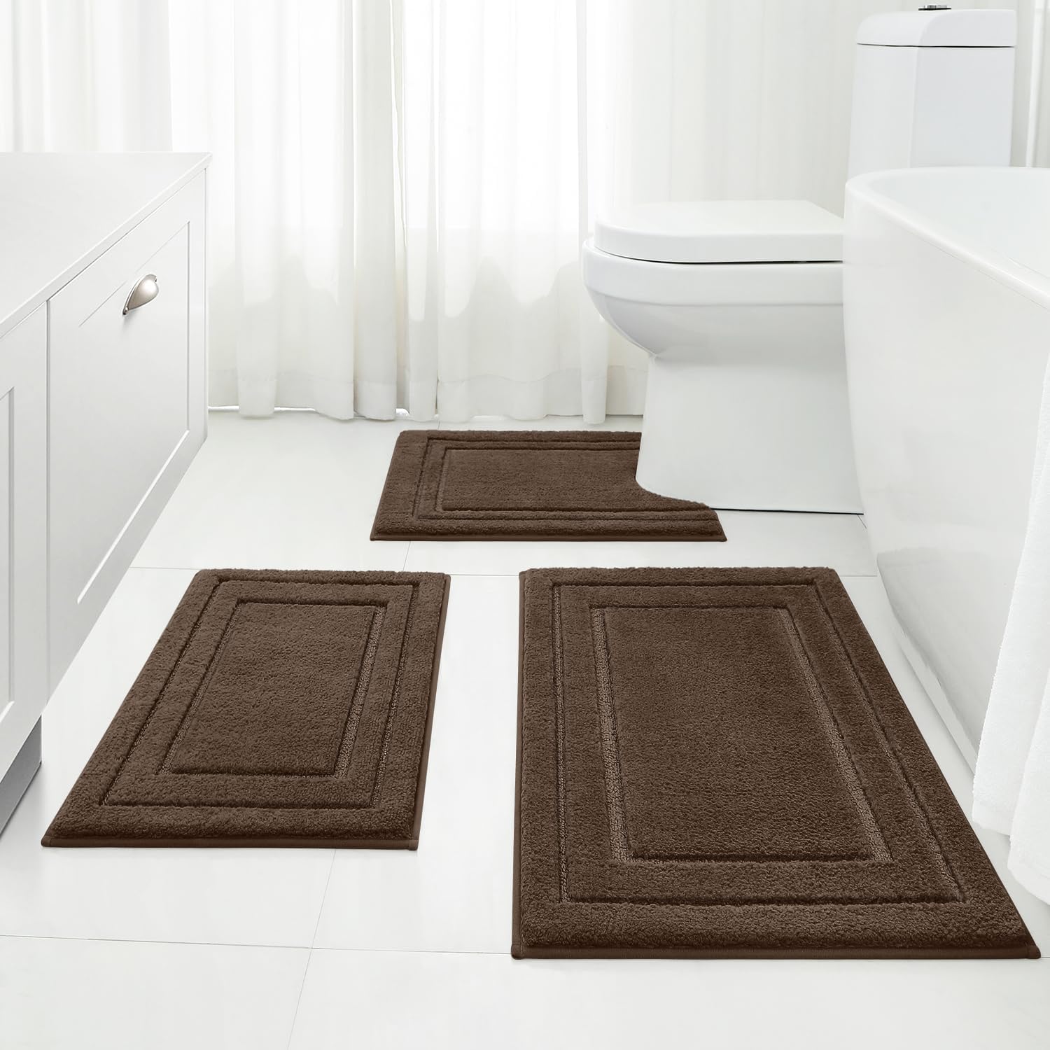 Super Soft Non Slip Microfiber Bathroom Rugs Set for Comfort