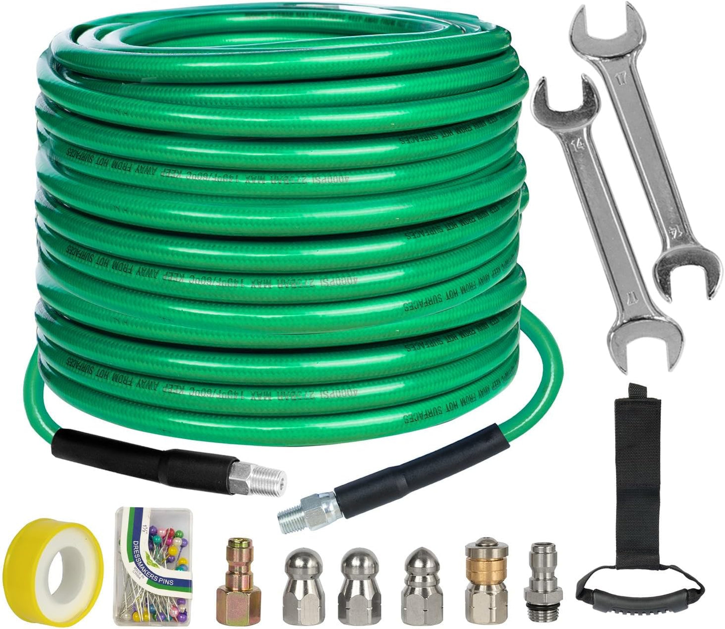 Hourleey Sewer Jetter Kit for Pressure Washer 100FT 4000 PSI