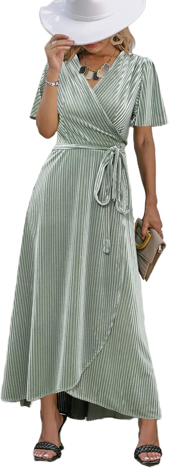 BerryGo Women's Velvet V Neck Wrap Dress for Cocktail Parties