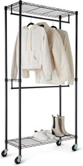 Adjustable Double Hanging Rod Garment Rolling Closet Rack - Heavy Duty