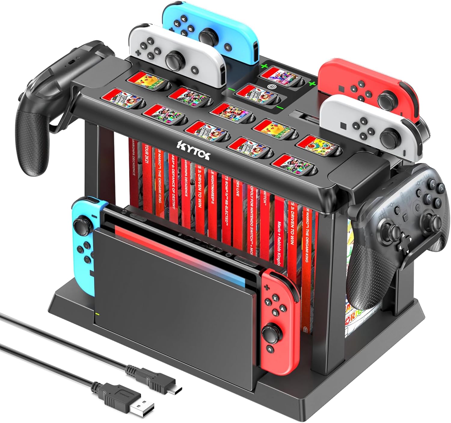 Kytok Switch Organizer: Charger Station & Game Storage