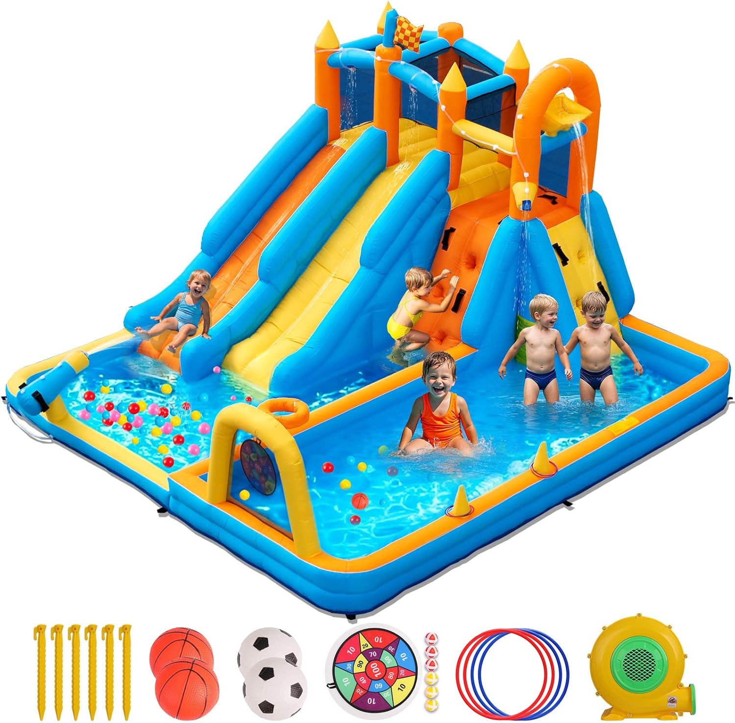 Water Slide Bounce House for Kids - 9 in 1 Inflatable Fun