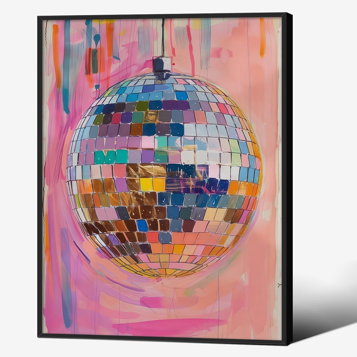 Retro Modern Disco Ball Poster with Aluminum Frame for Wall Art