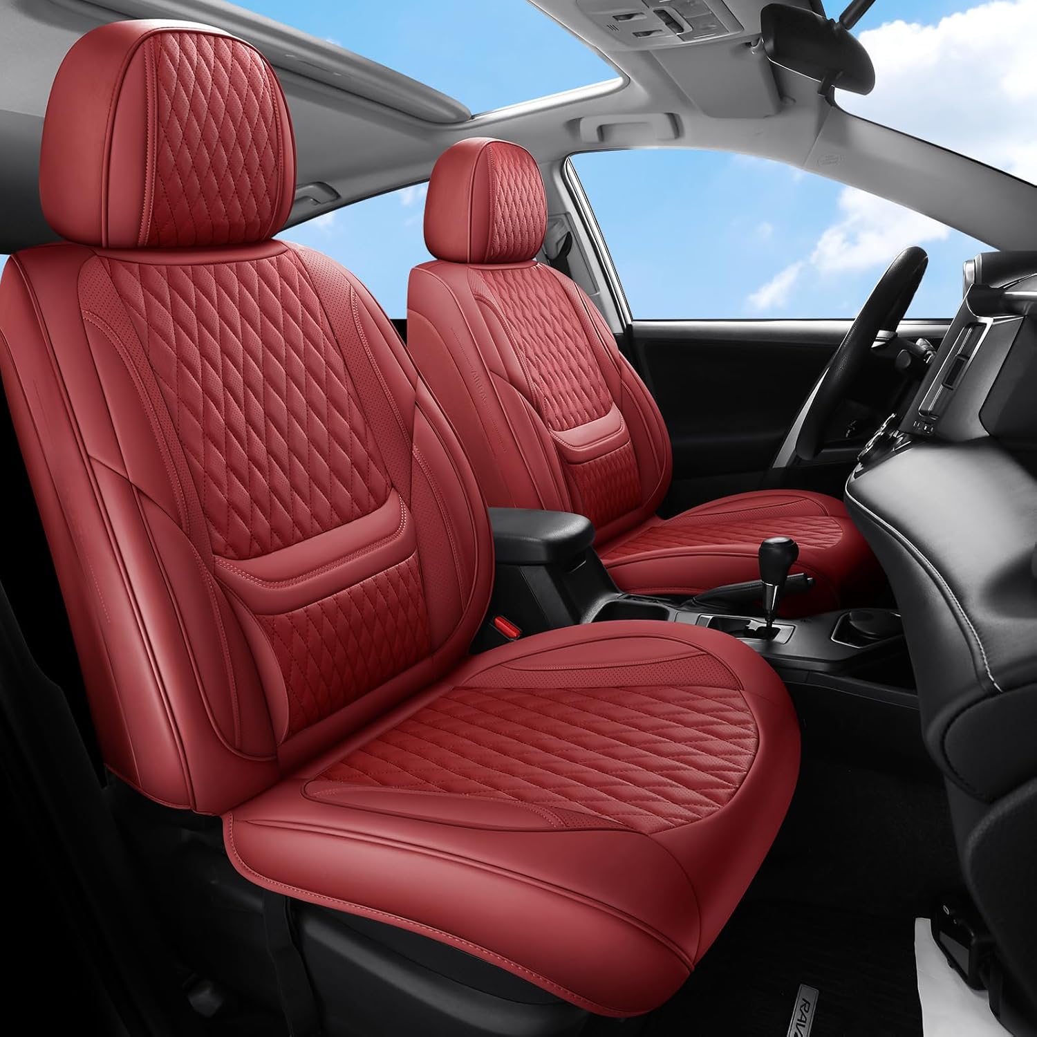 Leather Car Seat Covers Full Set for SUVs and Sedans - Red