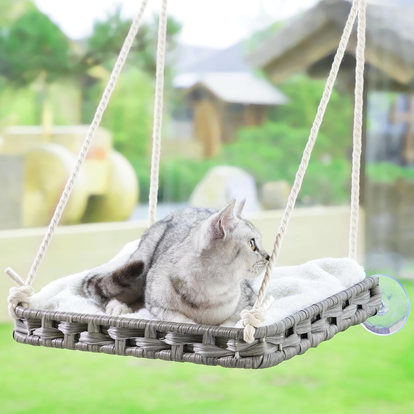 Cat Window Perch for Indoor Cats - Large Handwoven Hammock Bed