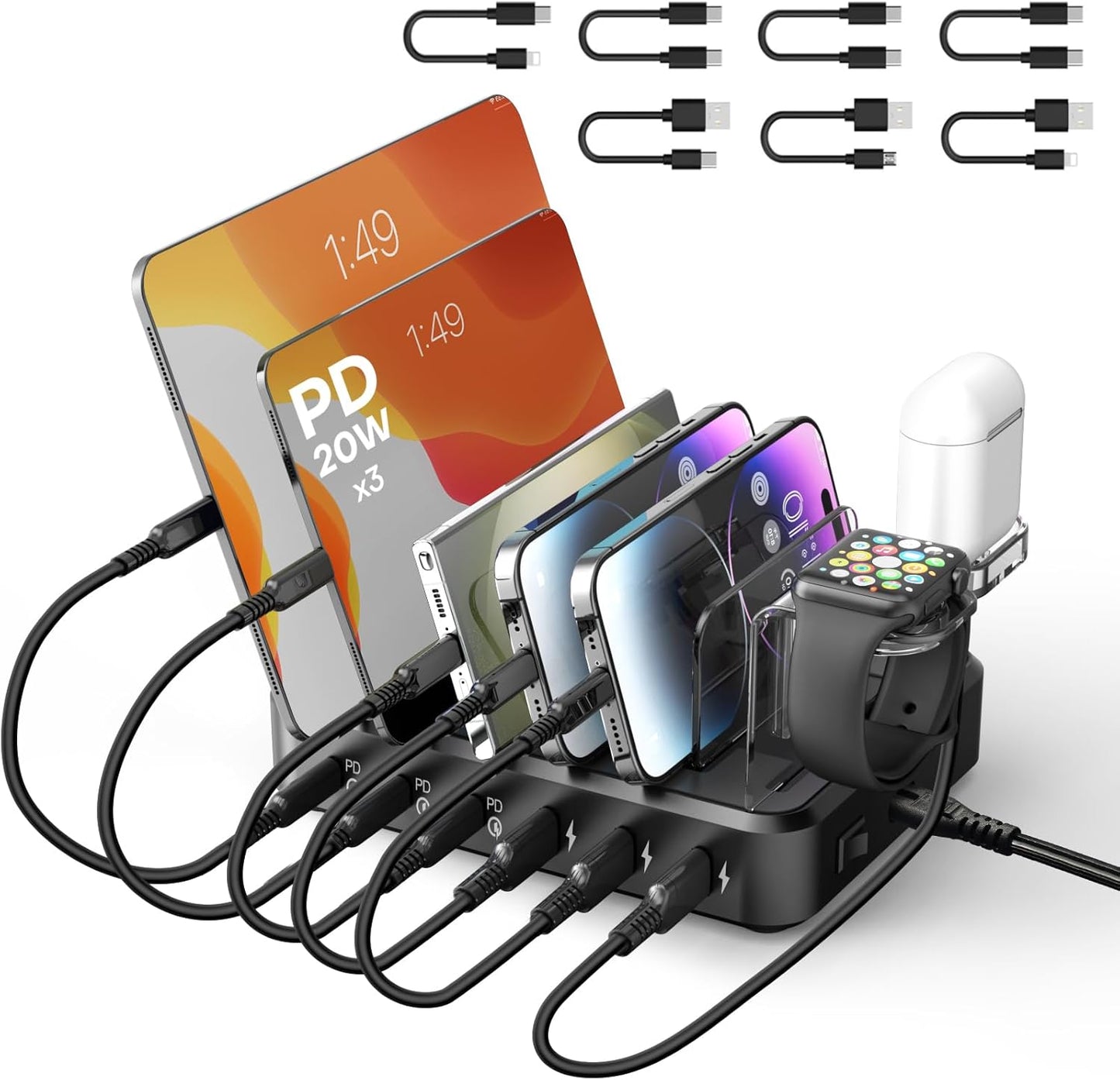 Multi USB C Fast Charger Station for Multiple Devices - 75W Power