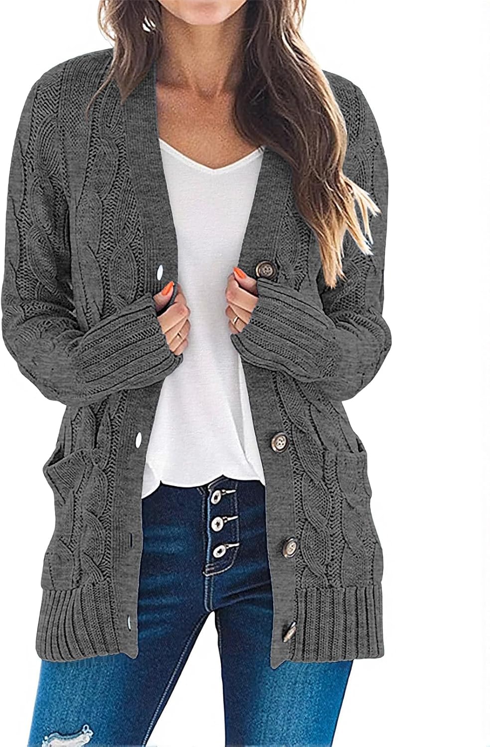 MEROKEETY Women's Long Sleeve Cable Knit Cardigan for Fall 2025