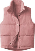 Womens Corduroy Puffer Vest with Stand Collar - Sleeveless Warm
