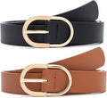 Women's Leather Belts for Jeans with Center Bar Buckle - 2 Pack