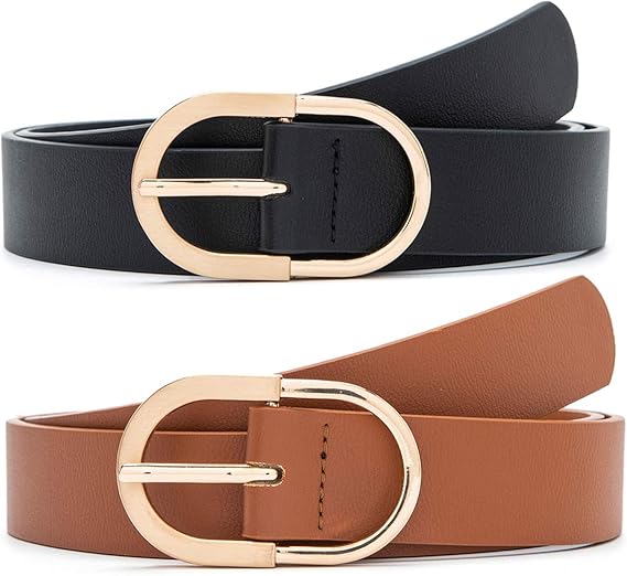 MORELESS Women's Leather Belts for Jeans with Fashion Buckle