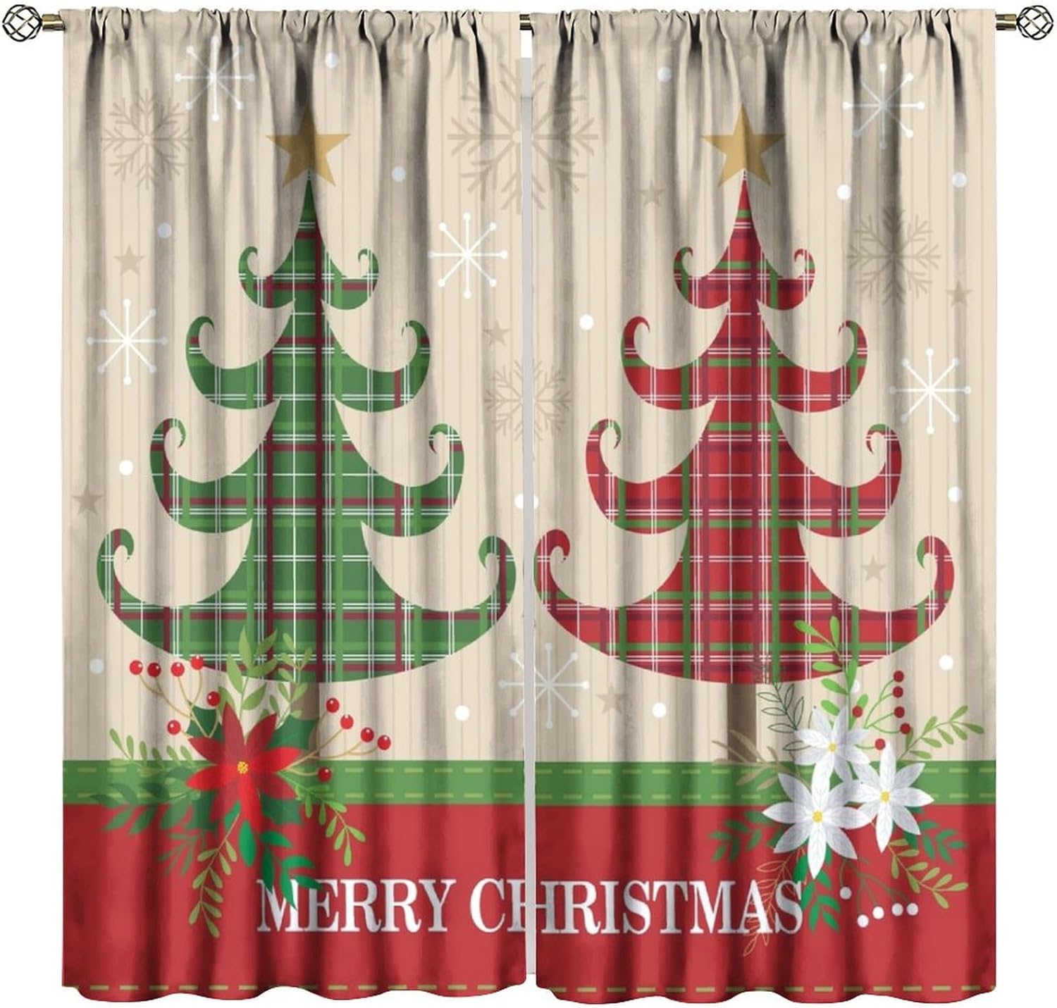 Festive Blackout Curtains 45 Abstract Red Green Xmas Tree Print by LIMENQIN