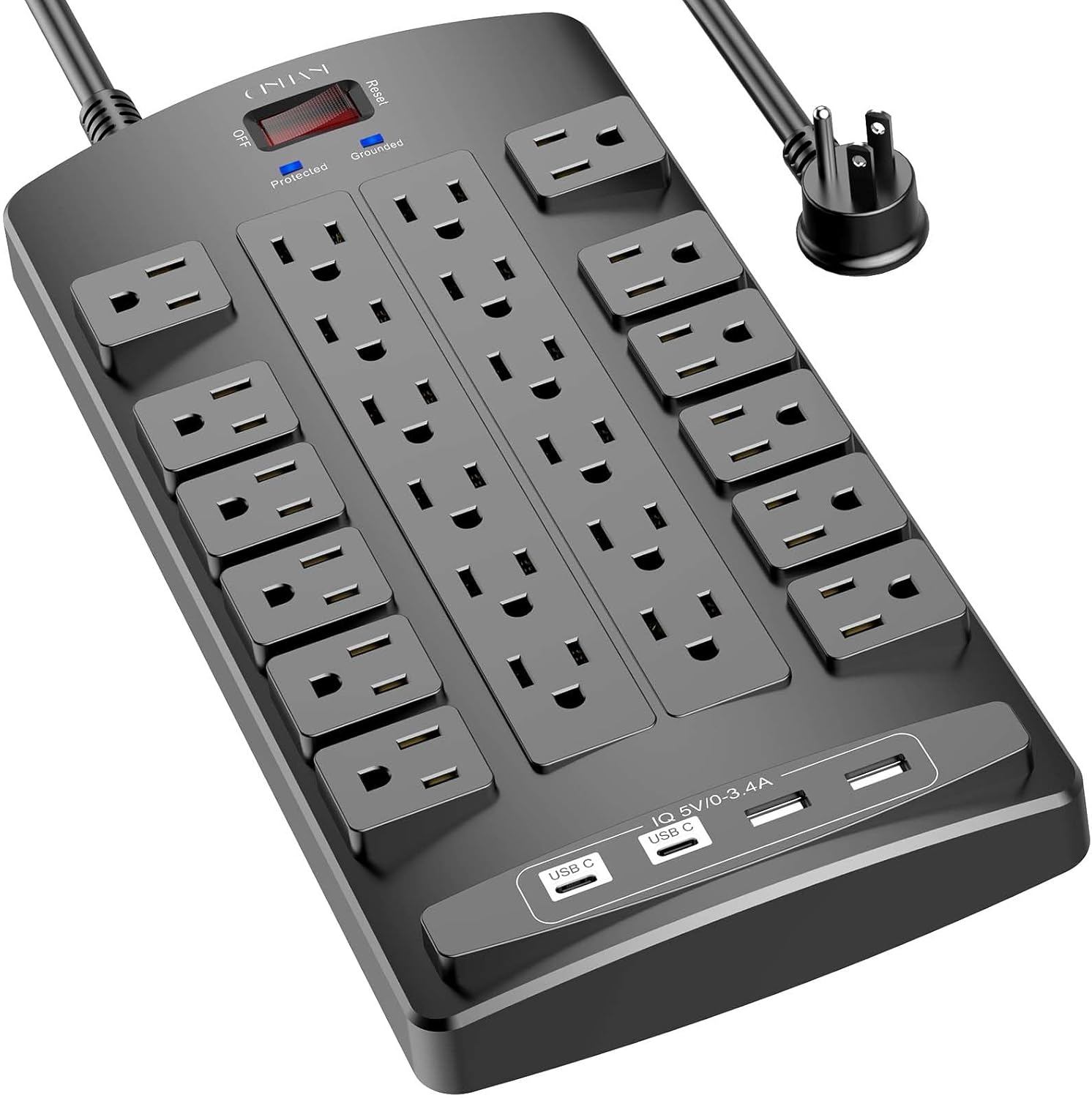 QINLIANF Surge Protector Power Strip: 24 Outlets, 4 USB Ports - Ultimate Power Solution