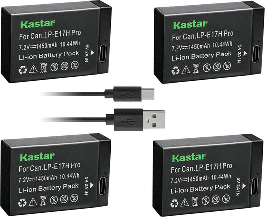 Kastar 4-Pack LP-E17H Pro Battery for Canon Cameras - High Capacity