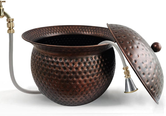 Garden Hose Holder Pot with Lid - Copper Finish Storage Solution