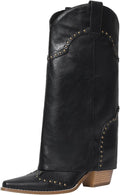 Women Shark Boots Fold Over Mid Calf Chunky Heel Snip Toe - Stylish 2