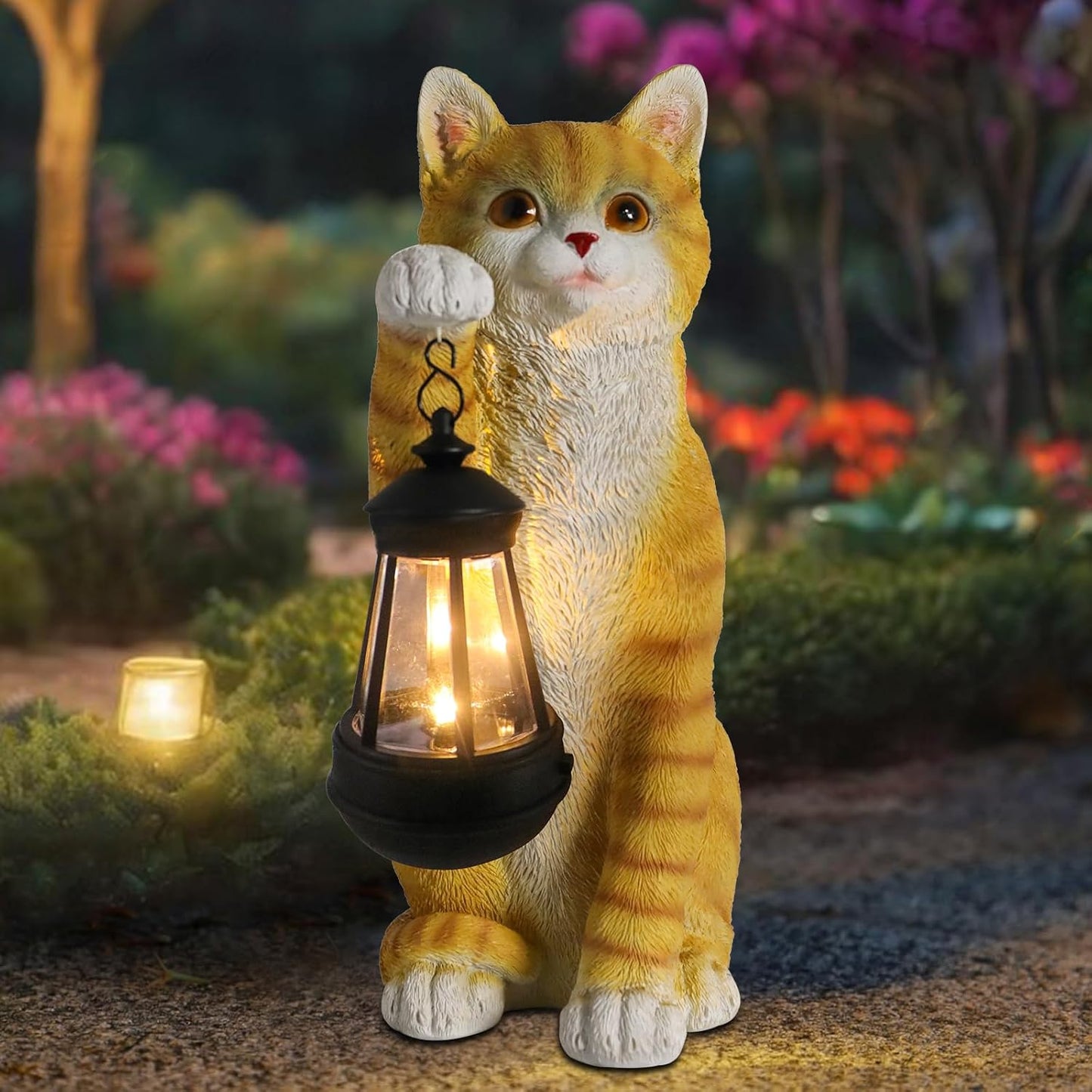 Solar Powered Outdoor Cat Garden Statue for Yard and Patio