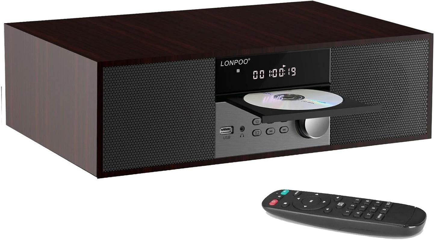 LONPOO Stereo Shelf System: Vintage CD Player with Bluetooth