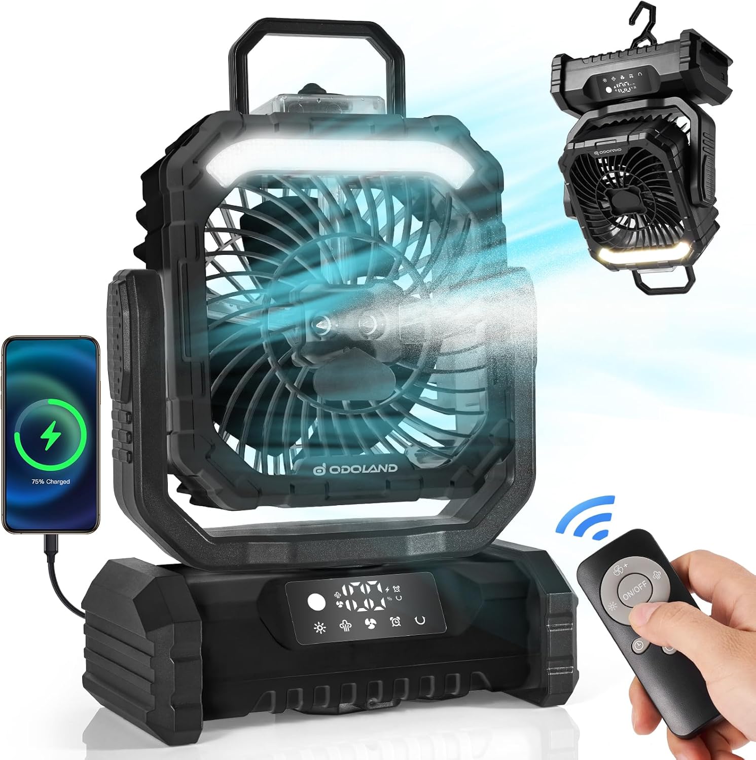 Odoland Portable Misting Fan with Light for Outdoor Cooling